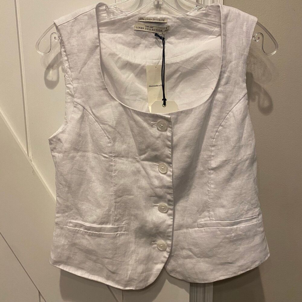 Abercrombie & Fitch White Linen Button Vest - Picture 2 of 5